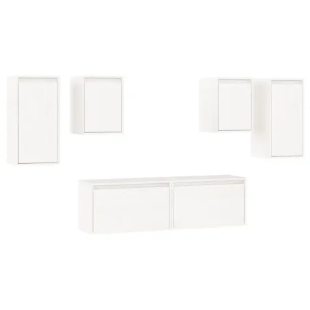 Meubles TV 6 pcs Blanc Bois massif de pin