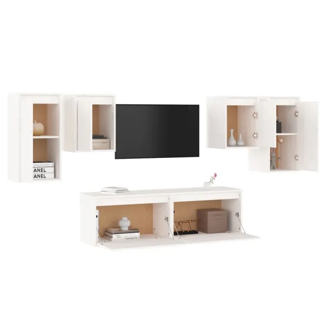 Meubles TV 6 pcs Blanc Bois massif de pin