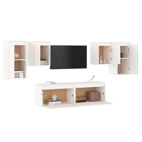 Meubles TV 6 pcs Blanc Bois massif de pin