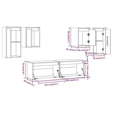 Meubles TV 6 pcs Blanc Bois massif de pin