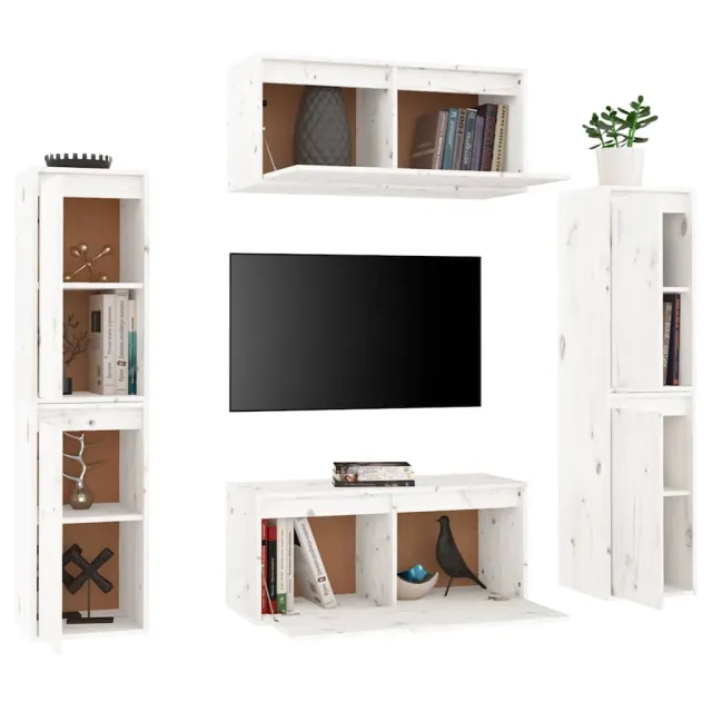 Meubles TV 6 pcs Blanc Bois massif de pin