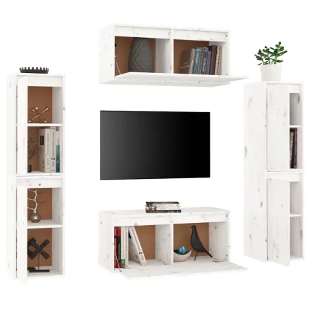 Meubles TV 6 pcs Blanc Bois massif de pin