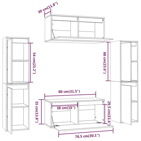 Meubles TV 6 pcs Blanc Bois massif de pin