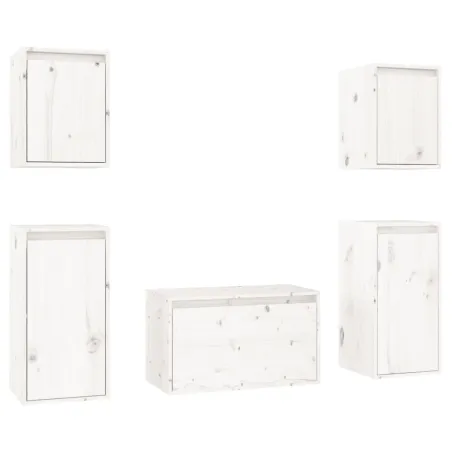 Meubles TV 5 pcs Blanc Bois massif de pin