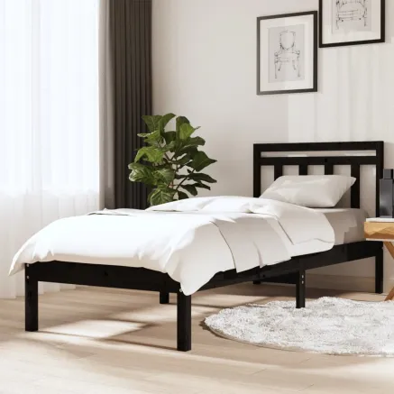 Cadre de lit sans matelas noir bois massif