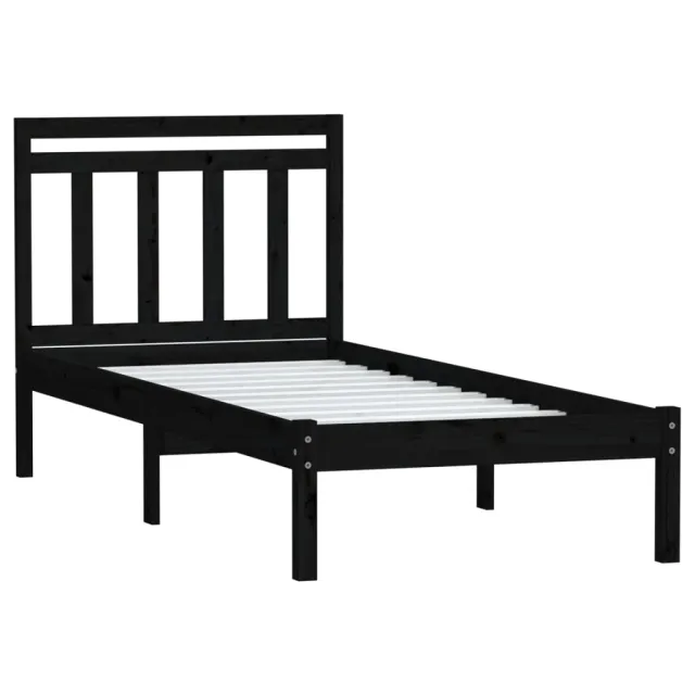 Cadre de lit sans matelas noir bois massif