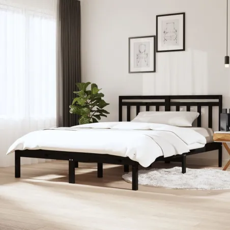 Cadre de lit sans matelas noir bois massif 140x190 cm