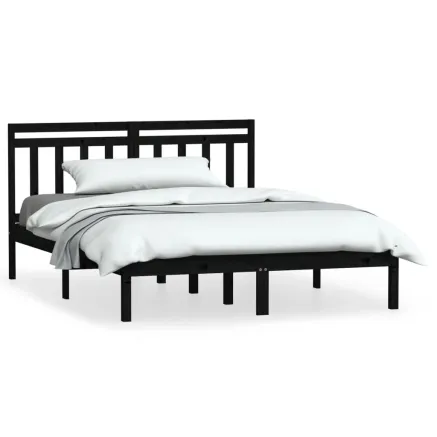 Cadre de lit sans matelas noir bois massif 140x190 cm 2