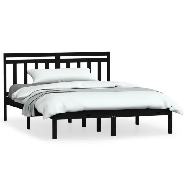 Cadre de lit sans matelas noir bois massif 140x190 cm