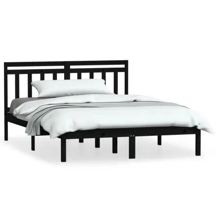Cadre de lit sans matelas noir bois massif 140x190 cm