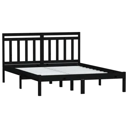 Cadre de lit sans matelas noir bois massif 140x190 cm