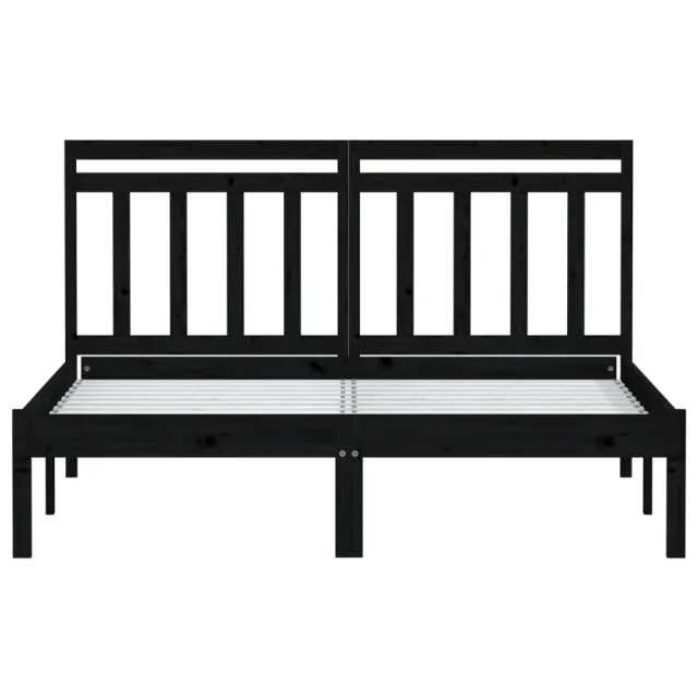 Cadre de lit sans matelas noir bois massif 140x190 cm