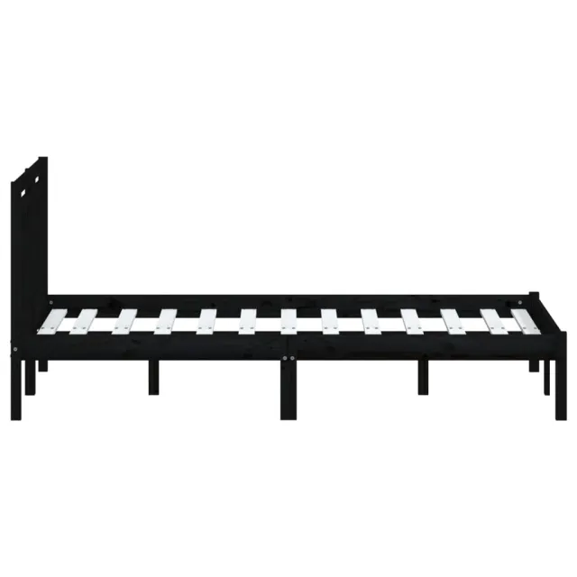 Cadre de lit sans matelas noir bois massif 140x190 cm