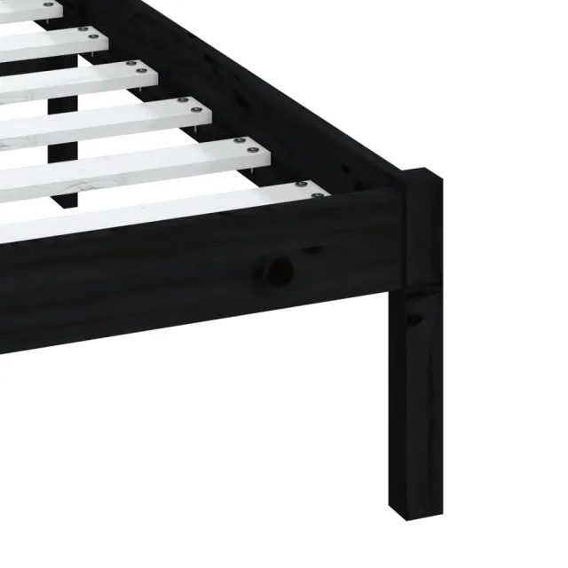 Cadre de lit sans matelas noir bois massif 140x190 cm