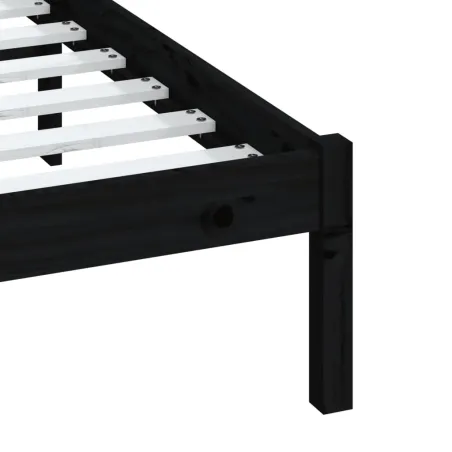Cadre de lit sans matelas noir bois massif 140x190 cm