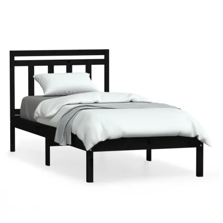 Cadre de lit sans matelas noir bois massif 100x200 cm 2