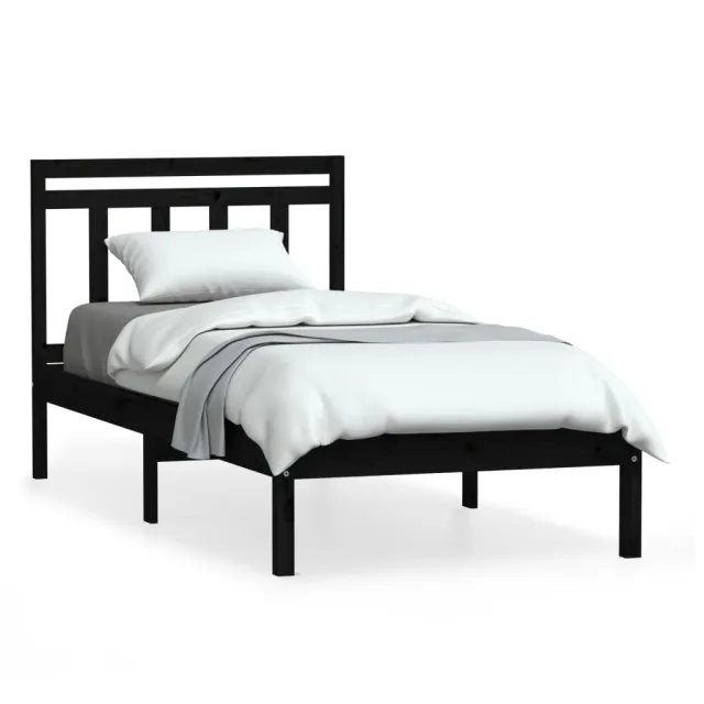 Cadre de lit sans matelas noir bois massif 100x200 cm