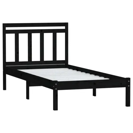 Cadre de lit sans matelas noir bois massif 100x200 cm