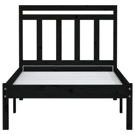 Cadre de lit sans matelas noir bois massif 100x200 cm