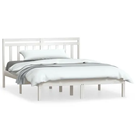 Cadre de lit sans matelas blanc bois massif 140x200 cm 2