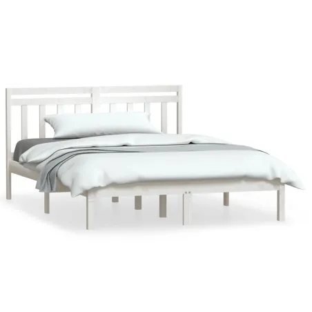 Cadre de lit sans matelas blanc bois de pin massif