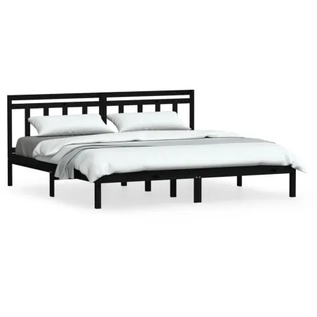Cadre de lit sans matelas noir bois massif 200x200 cm
