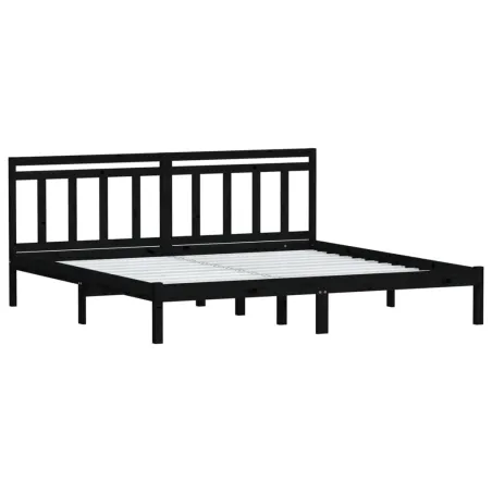 Cadre de lit sans matelas noir bois massif 200x200 cm