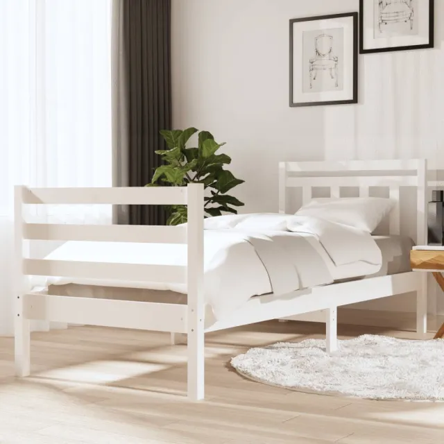 Cadre de lit sans matelas blanc bois massif