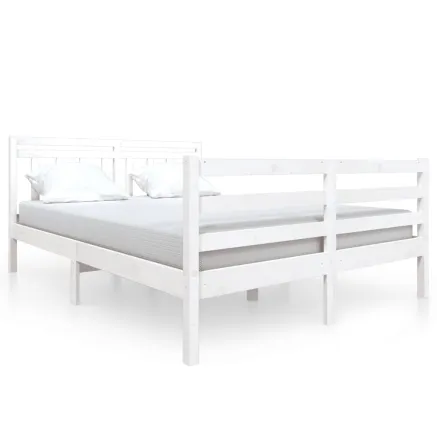 Cadre de lit sans matelas blanc bois massif 2