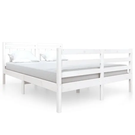 Cadre de lit sans matelas blanc bois massif