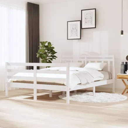 Cadre de lit sans matelas blanc bois massif 140x190 cm