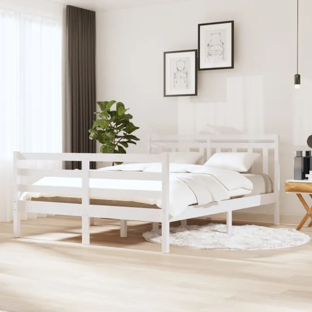 Cadre de lit sans matelas blanc bois massif 140x190 cm