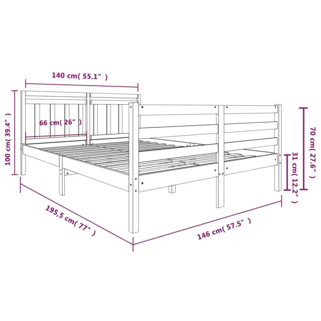 Cadre de lit sans matelas blanc bois massif 140x190 cm