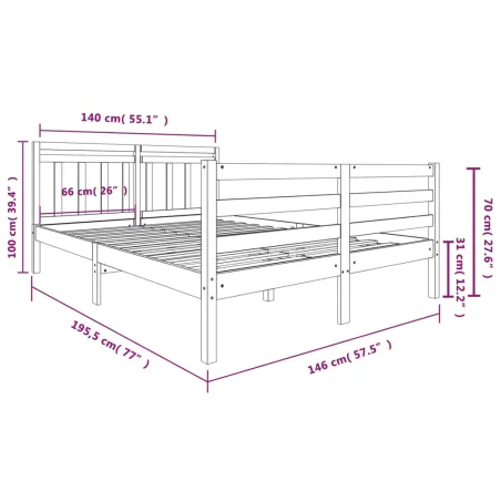 Cadre de lit sans matelas blanc bois massif 140x190 cm