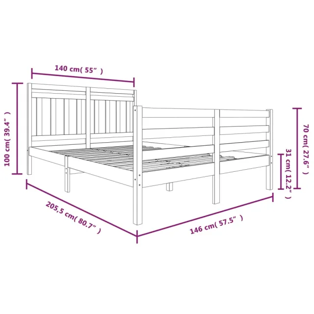 Cadre de lit sans matelas bois massif 140x200 cm