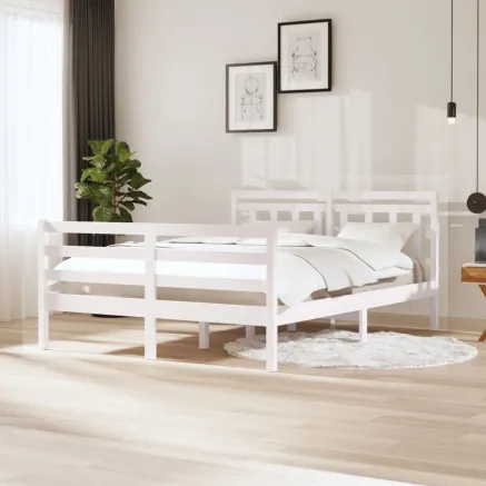 Cadre de lit sans matelas blanc bois massif 140x200 cm