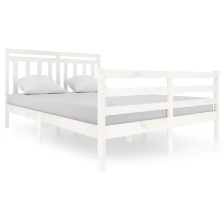 Cadre de lit sans matelas blanc bois massif 140x200 cm 2