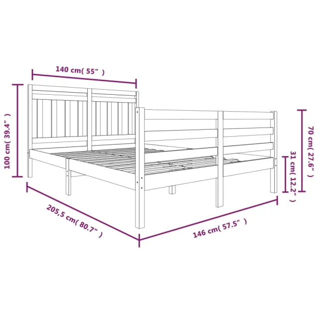 Cadre de lit sans matelas blanc bois massif 140x200 cm