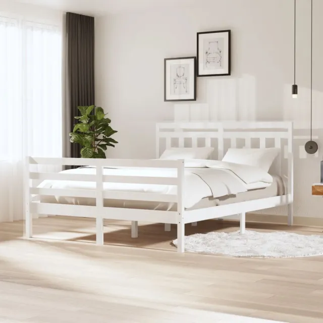 Cadre de lit sans matelas blanc bois de pin massif