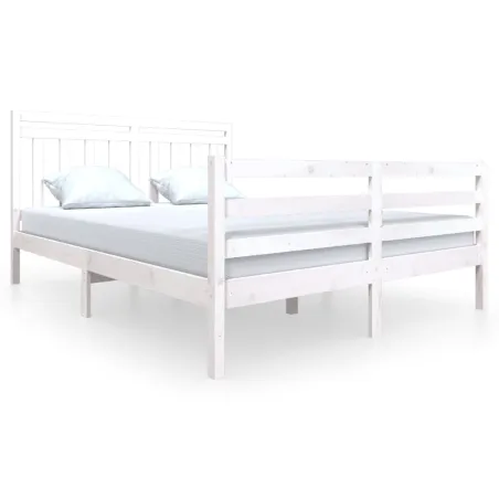 Cadre de lit sans matelas blanc bois de pin massif