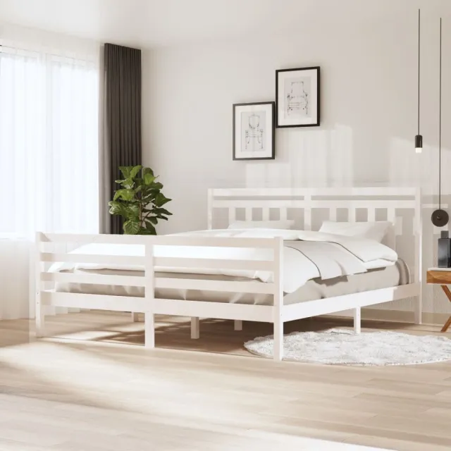 Cadre de lit sans matelas blanc bois massif