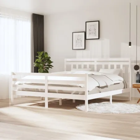Cadre de lit sans matelas blanc bois massif