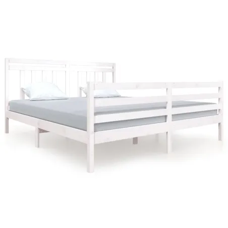 Cadre de lit sans matelas blanc bois massif