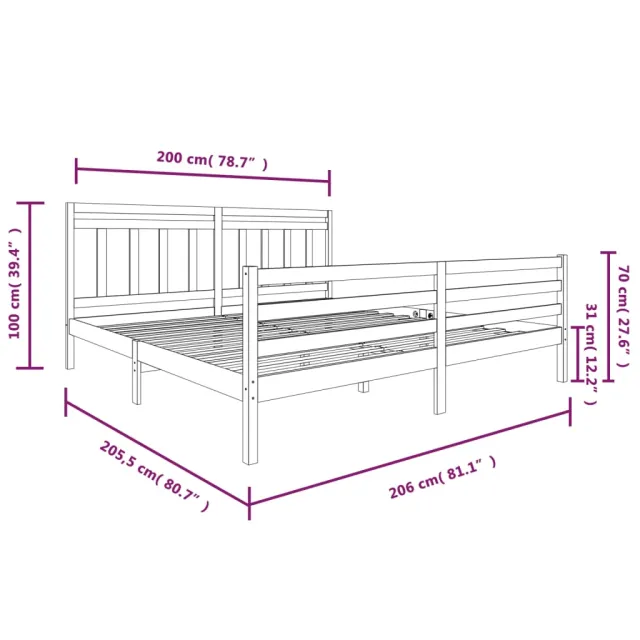 Cadre de lit sans matelas bois massif 200x200 cm