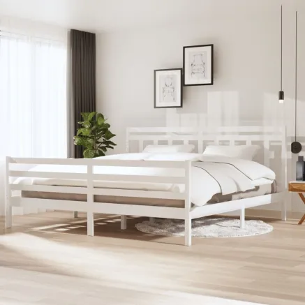 Cadre de lit sans matelas blanc bois massif 200x200 cm