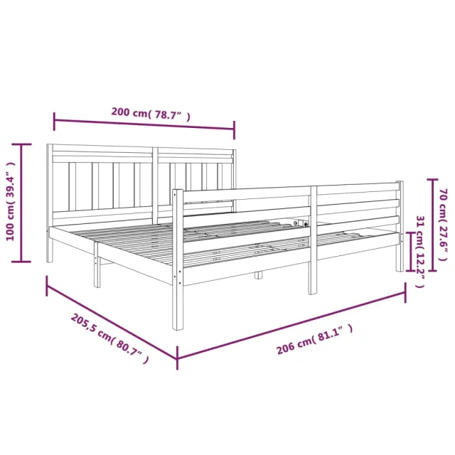 Cadre de lit sans matelas blanc bois massif 200x200 cm