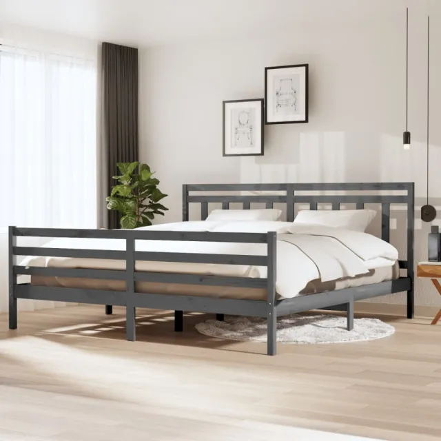 Cadre de lit sans matelas gris bois massif 200x200 cm