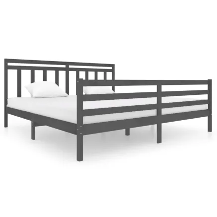 Cadre de lit sans matelas gris bois massif 200x200 cm 2
