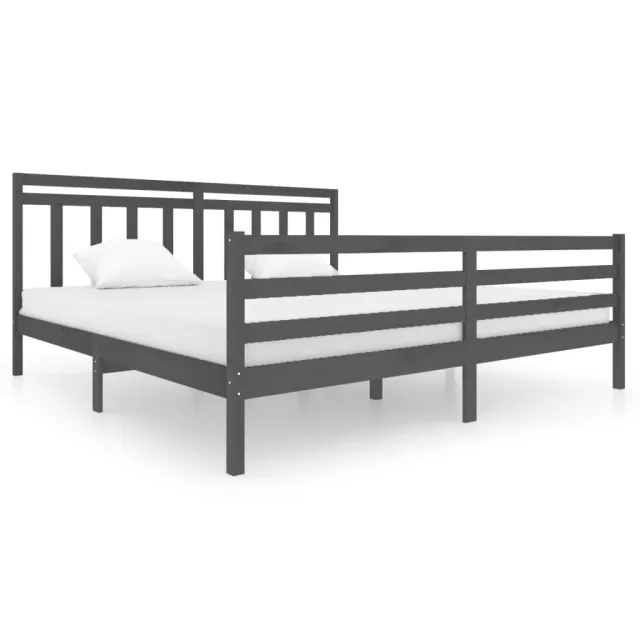 Cadre de lit sans matelas gris bois massif 200x200 cm