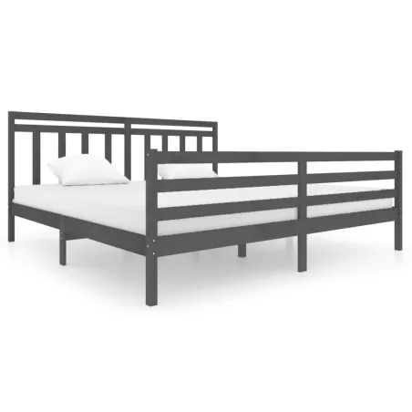 Cadre de lit sans matelas gris bois massif 200x200 cm